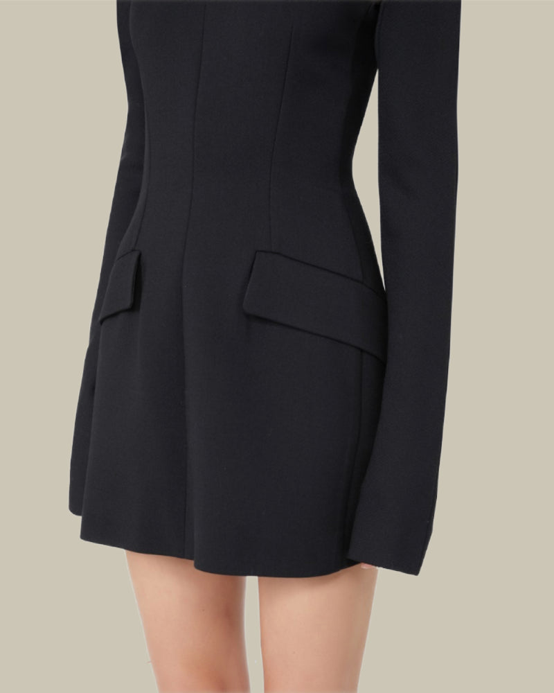 Tefrite Black Wool Blend Blazer Dress