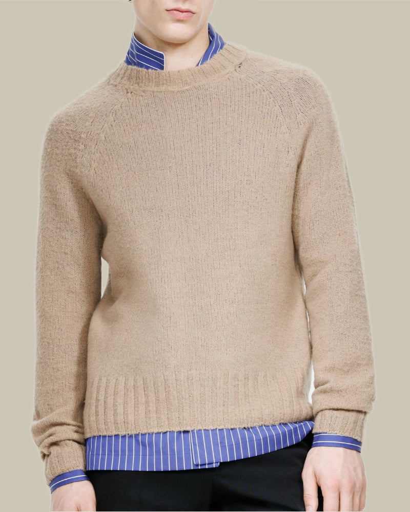 Seamless Brushed Cashmere Crew Neck Sweater Light Taupe