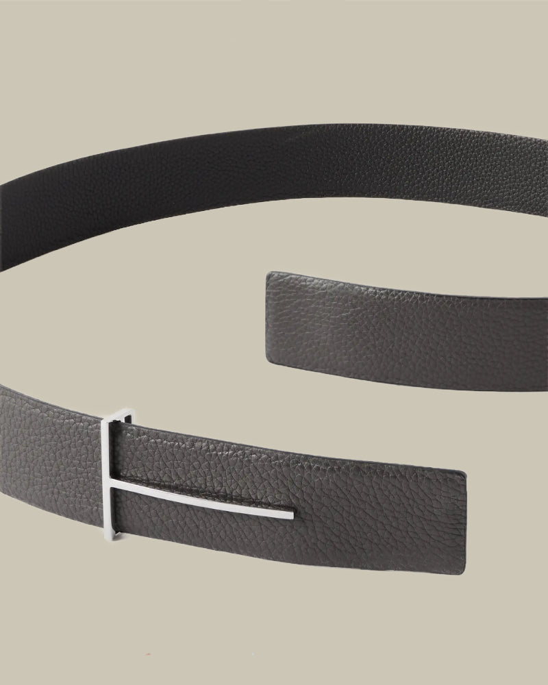 Soft Grain Leather Reversible Slim T Belt
