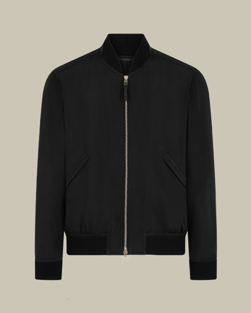 Black Tech Silk Poplin Lightweight Bomber