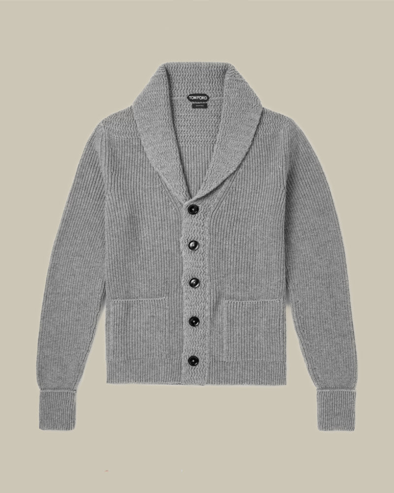 Light Grey Cashmere Shawl Collar Cardigan