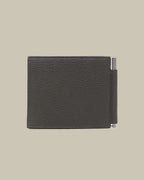 Grey Grain Leather Bi Fold Wallet With Money Clip