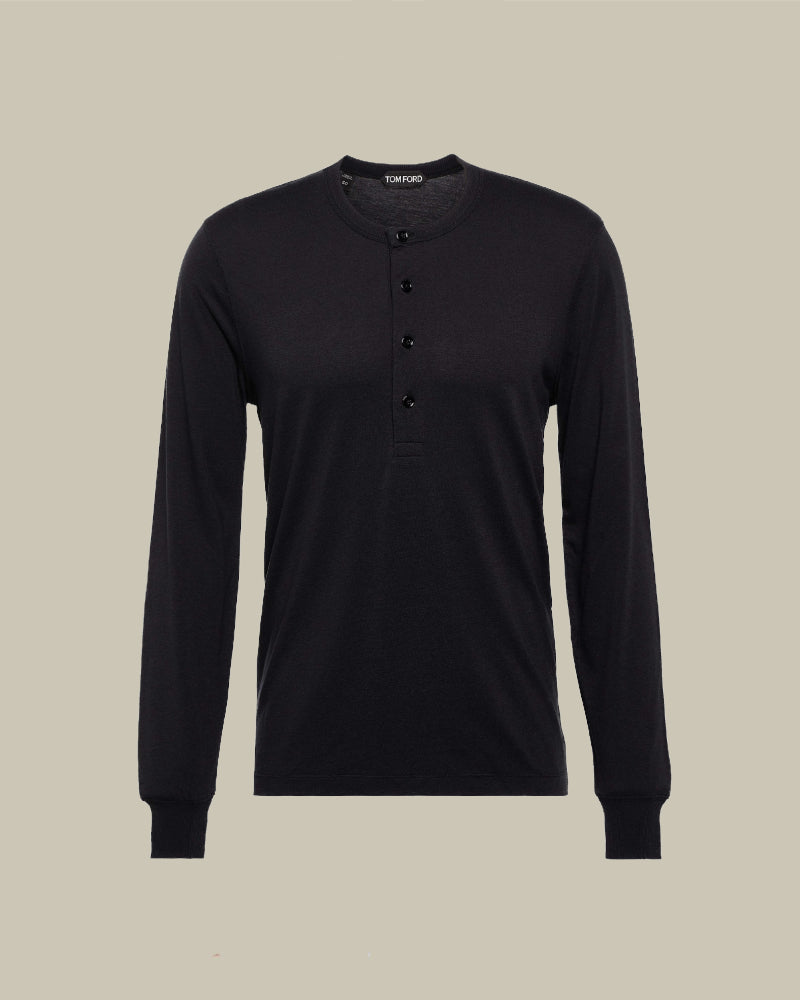 Lyocell Cotton Henley Black