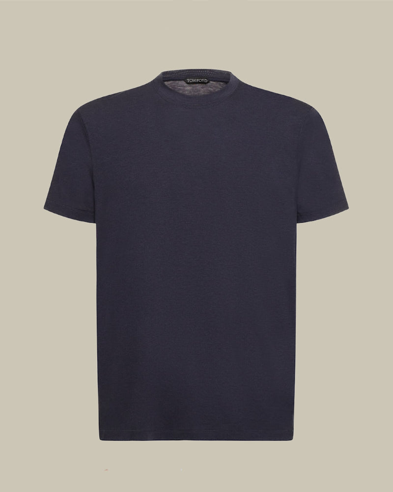 Lyocell Cotton Crew Neck T Shirt Ink Blue