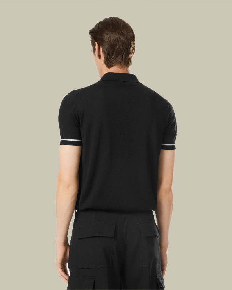 Black Contrast Cashmere Silk Knitted Polo