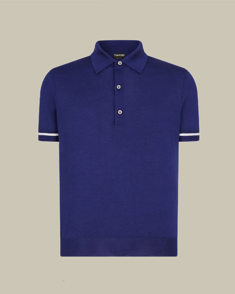 Midnight Contrast Cashmere Silk Knitted Polo