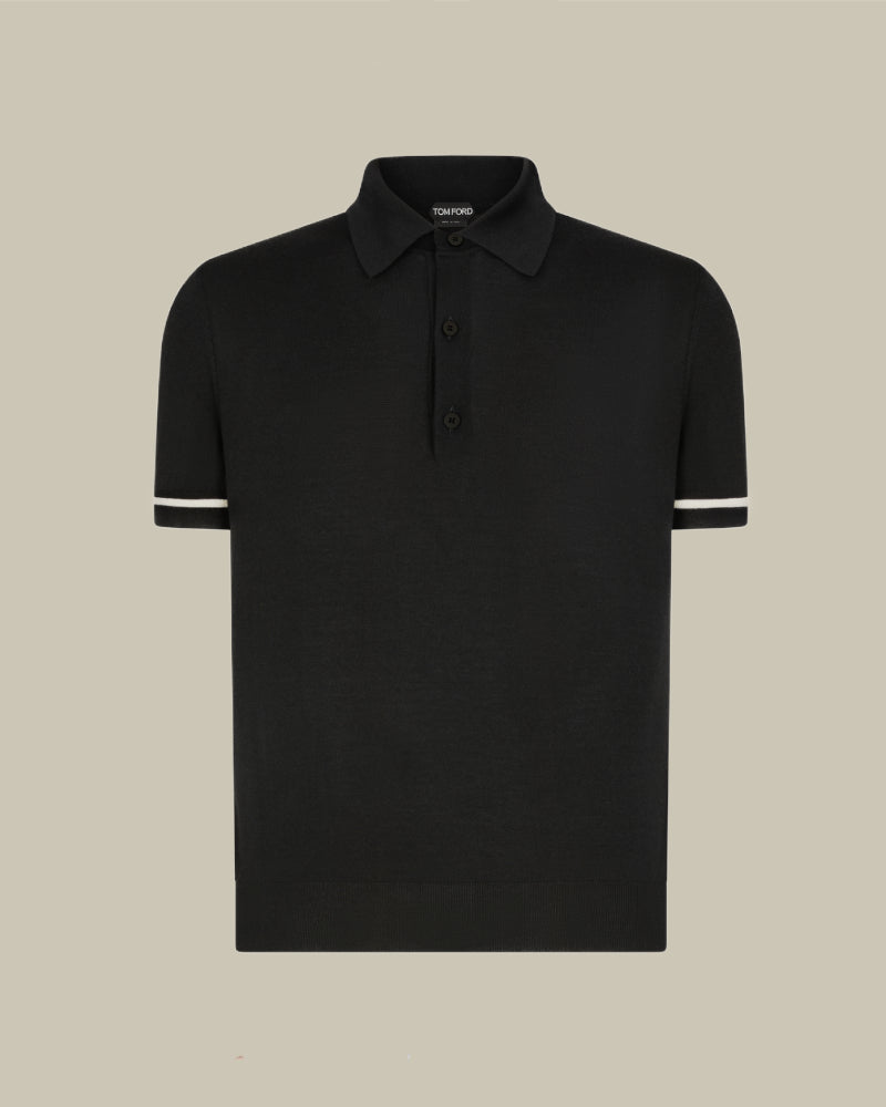 Black Contrast Cashmere Silk Knitted Polo