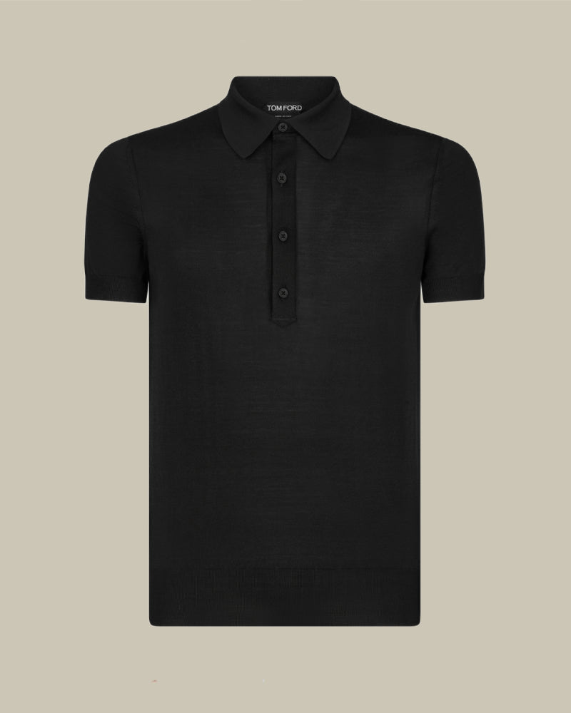 Black Silk Four Button Polo