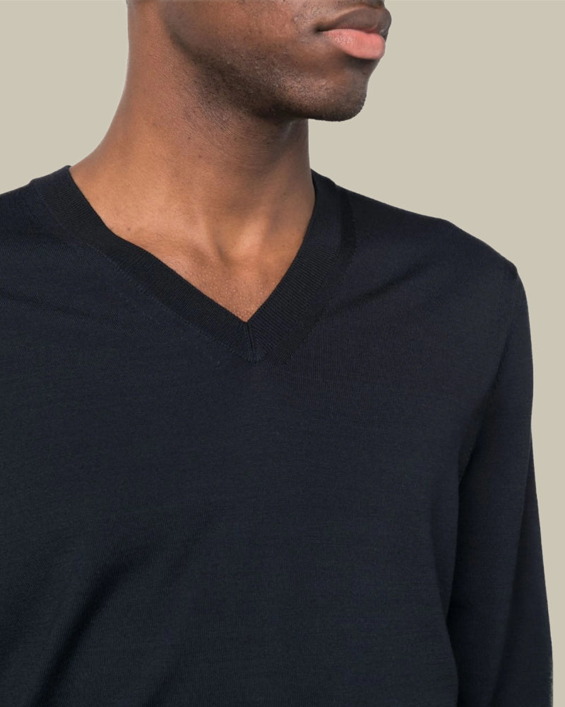 Navy Fine Gauge Pure Wool V Neck