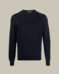 Navy Fine Gauge Pure Wool V Neck