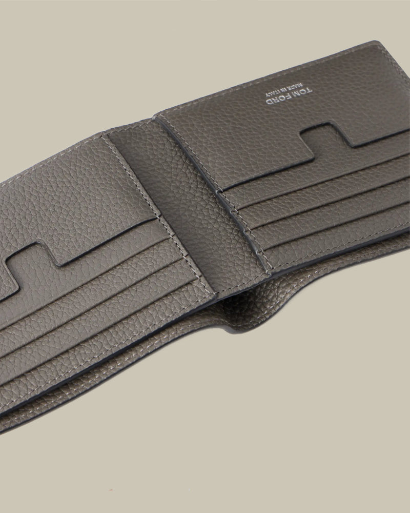 Grey Grain Leather Bi Fold Wallet