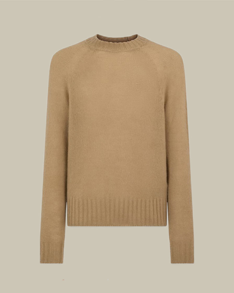 Seamless Brushed Cashmere Crew Neck Sweater Light Taupe