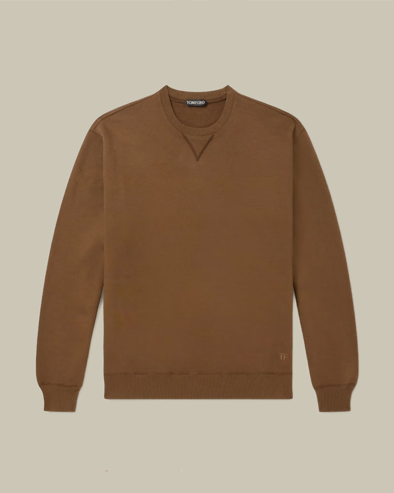 Bronze Olive Cotton Crew Neck Sweatshirt
