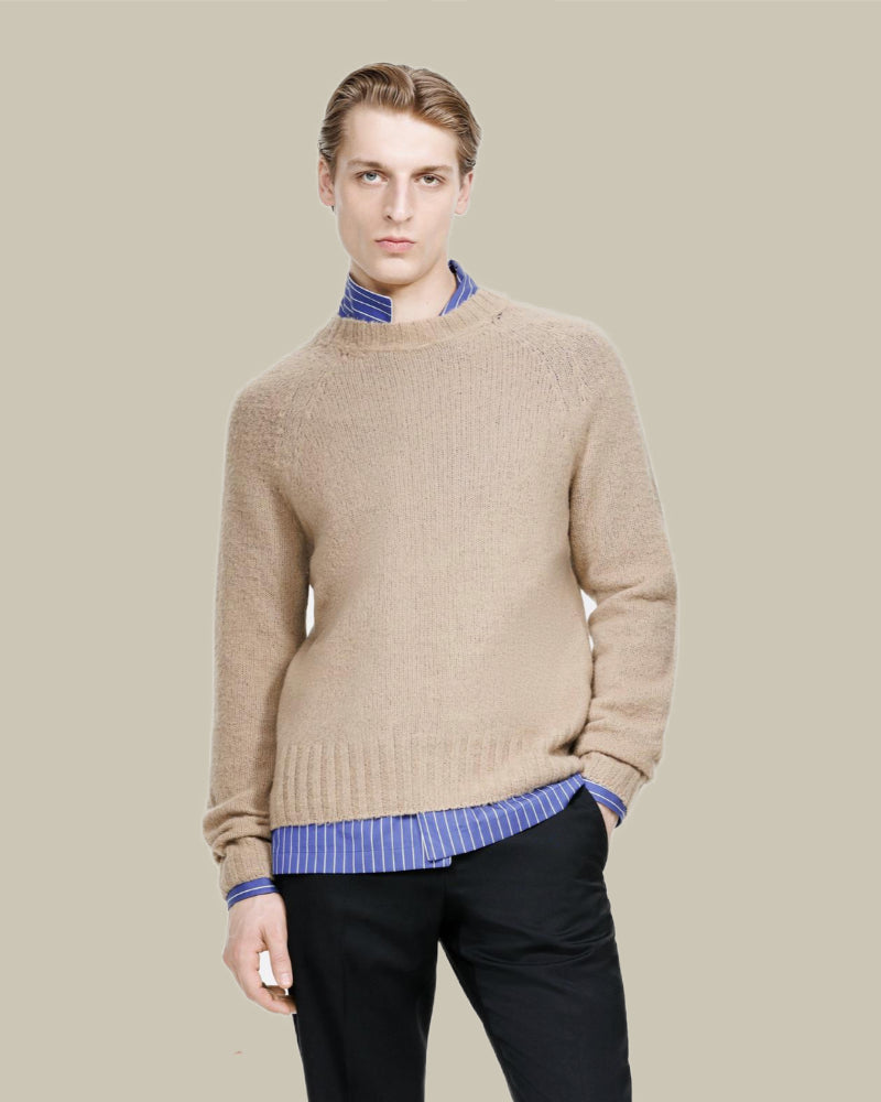 Seamless Brushed Cashmere Crew Neck Sweater Light Taupe