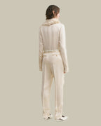 Ecru Low Waist Slim Fit Satin Trousers