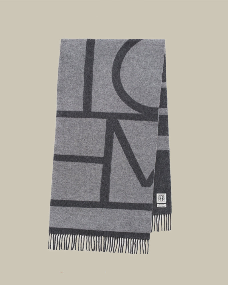 Monogram Jacquard Wool Scarf Grey Melange