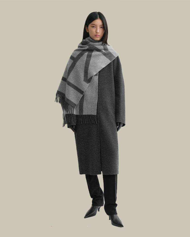 Monogram Jacquard Wool Scarf Grey Melange