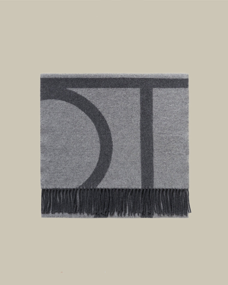 Monogram Jacquard Wool Scarf Grey Melange