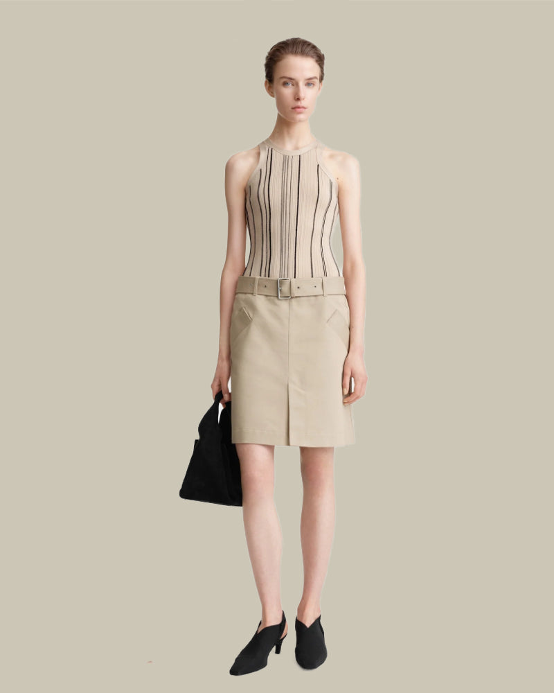 Braid Rib Tank Top Beige