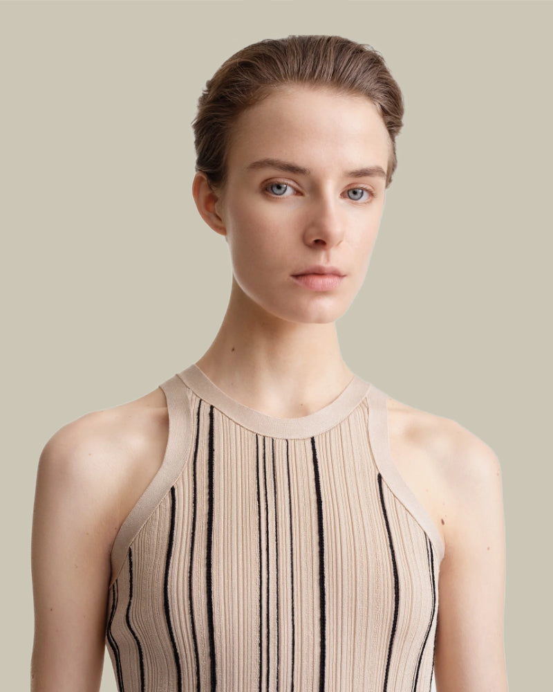 Braid Rib Tank Top Beige