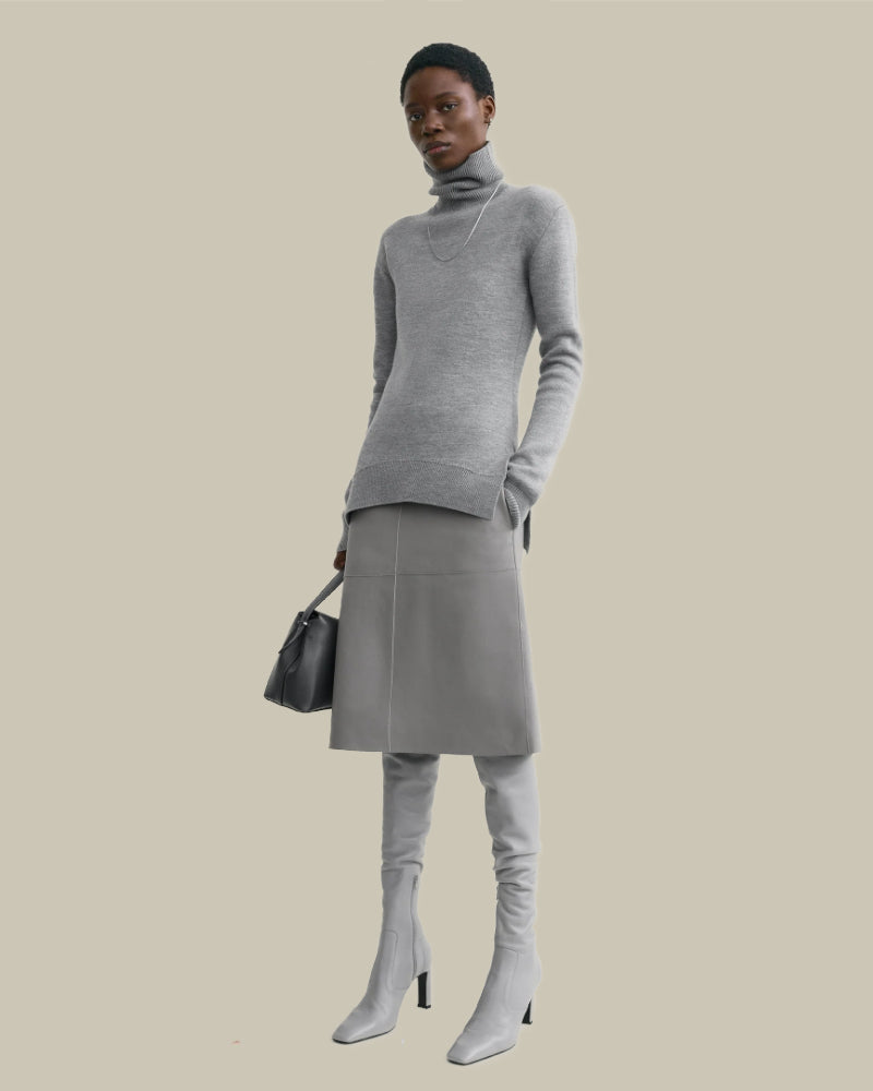 Grey High Neck Double Knit