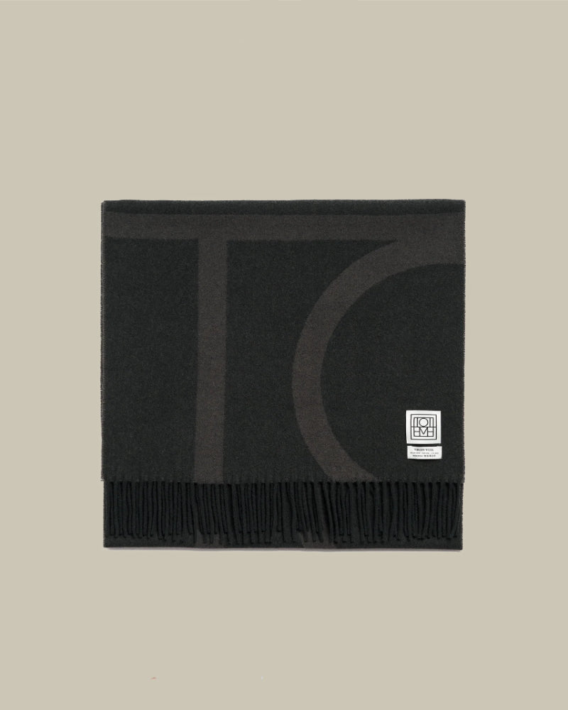 Monogram Jacquard Wool Scarf Charcoal Melange