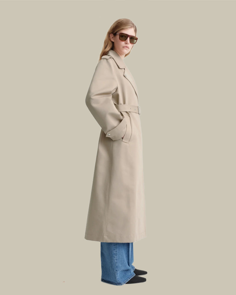 Beige Cotton Biker Trench Coat
