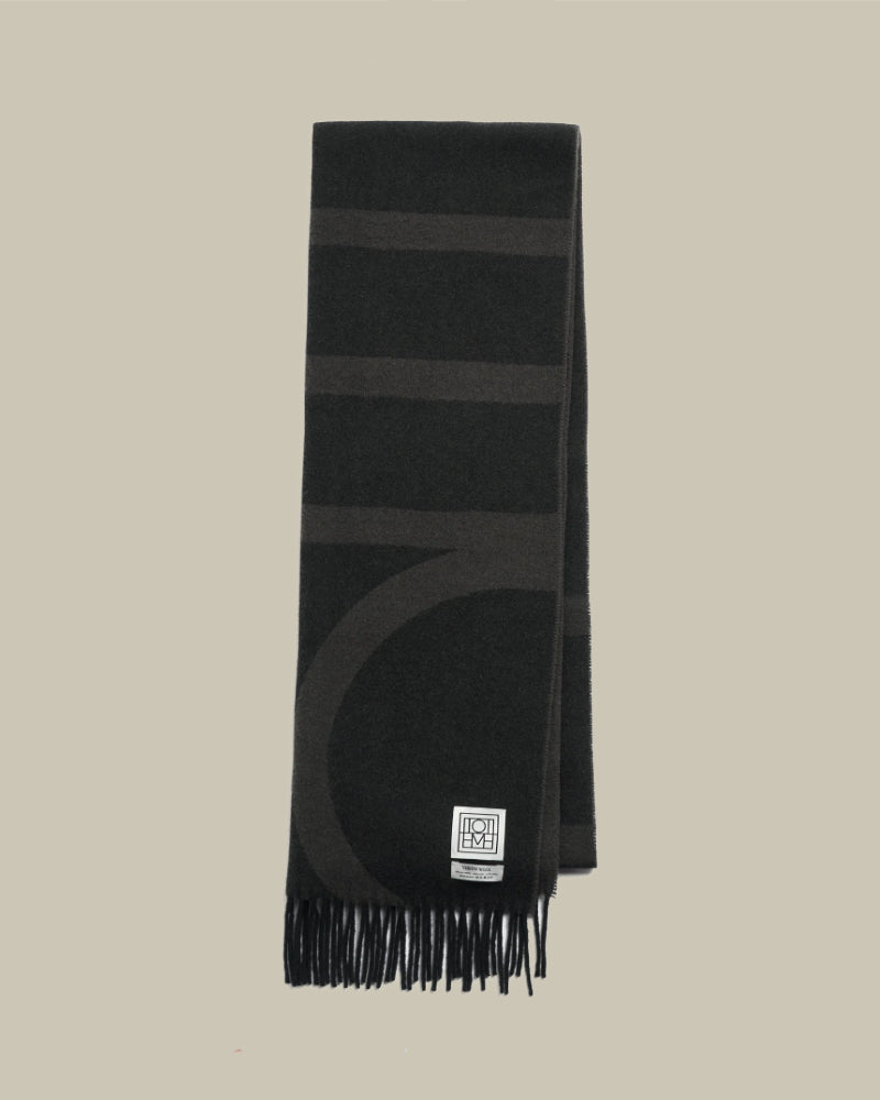 Monogram Jacquard Wool Scarf Charcoal Melange