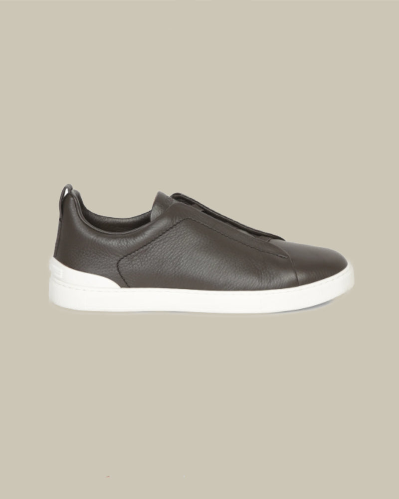 Brown Deerskin Triple Stitch Sneakers
