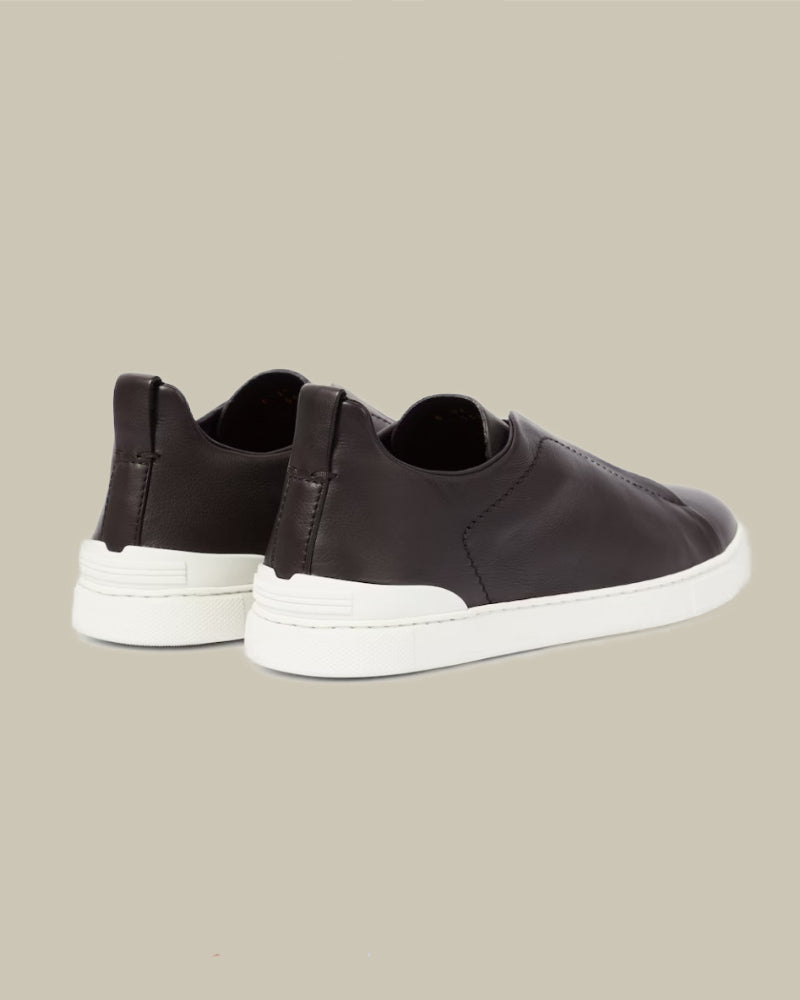 Brown Deerskin Triple Stitch Sneakers
