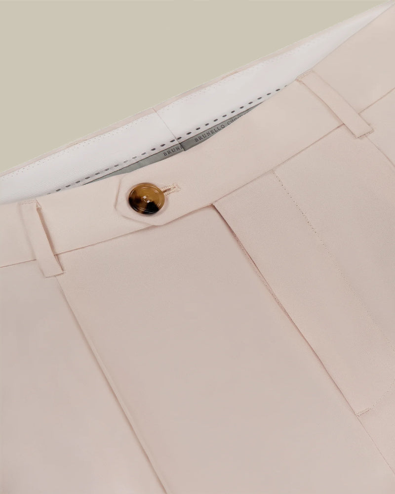 Off White Single Pleat Cotton Chinos