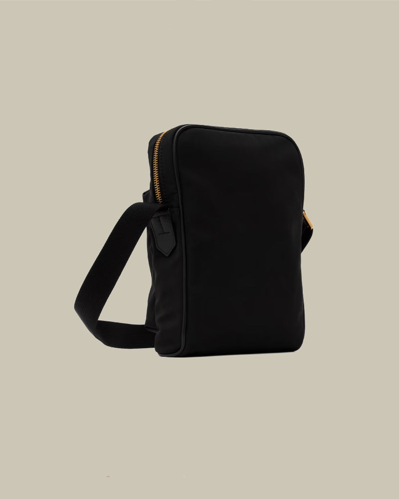 Recycled Nylon Vertical Mini Messenger Bag Black