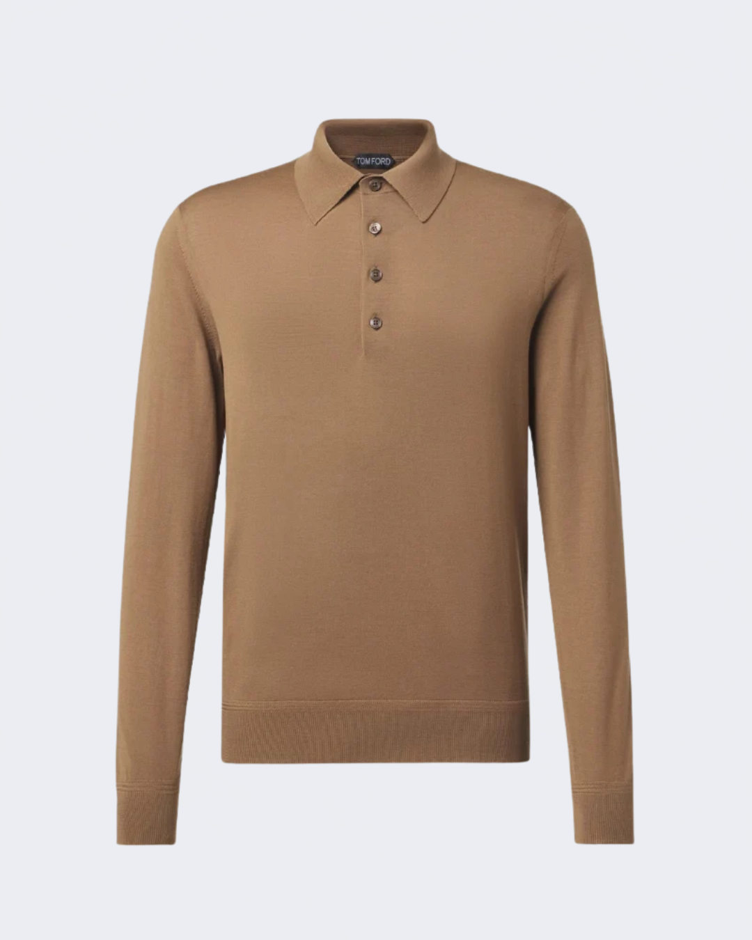 Walnut Fine Gauge Wool Long Sleeve Knit Polo