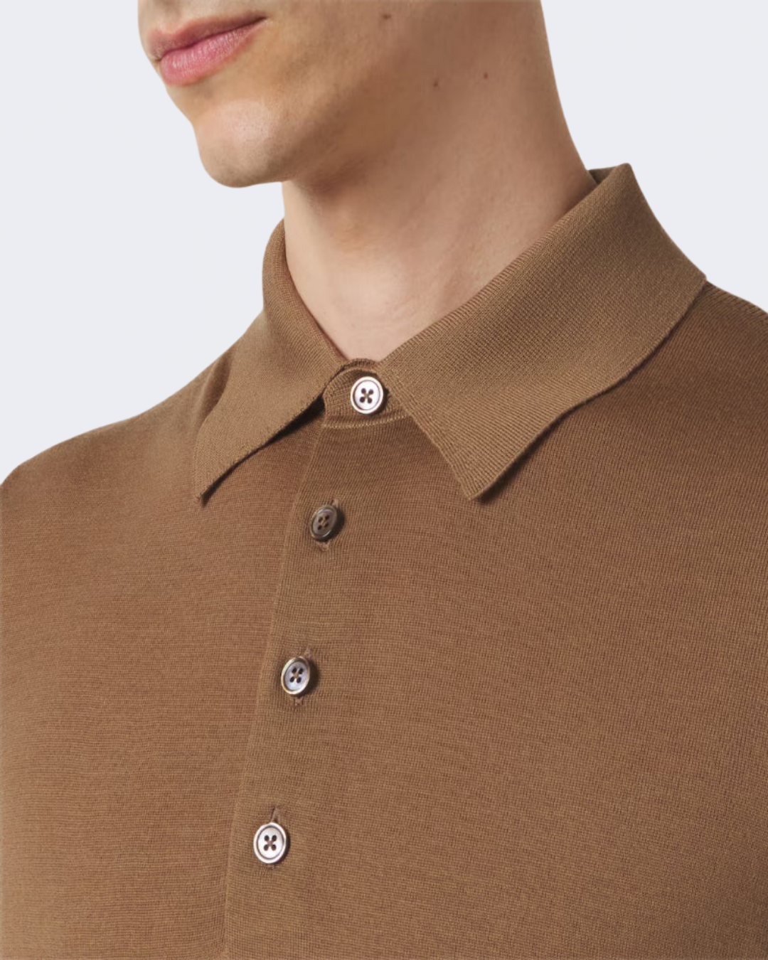 Walnut Fine Gauge Wool Long Sleeve Knit Polo