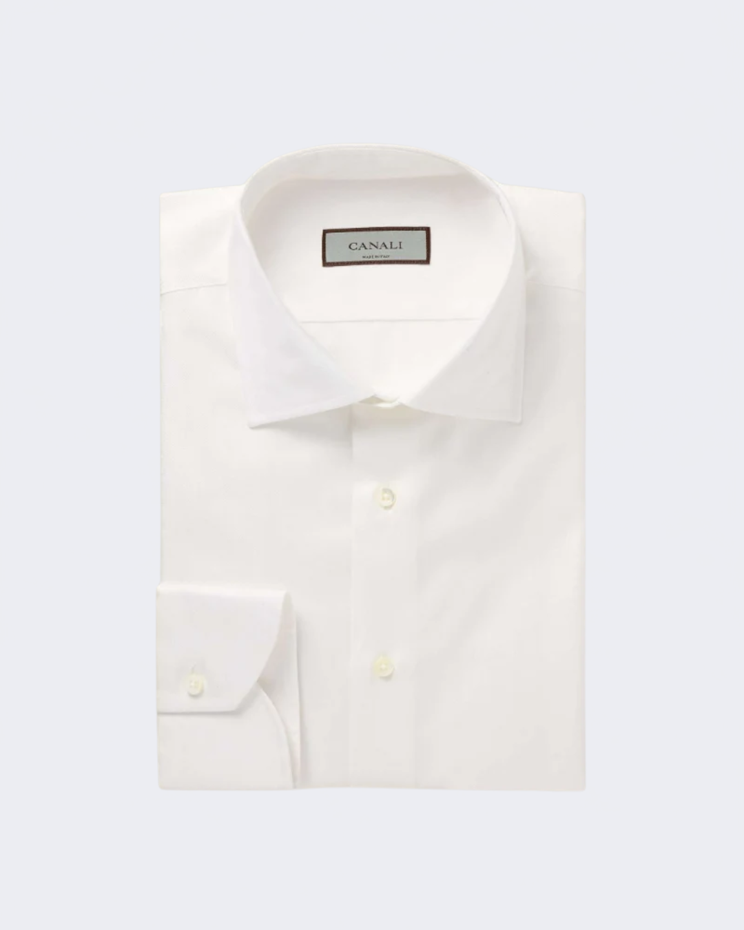 White Twill Cotton Spread Collar Shirt