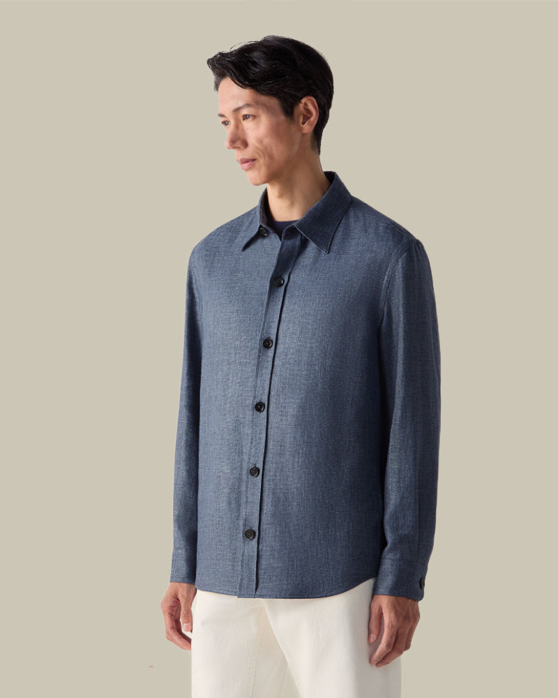 Indigo Blue Cashmere Linen & Silk Overshirt