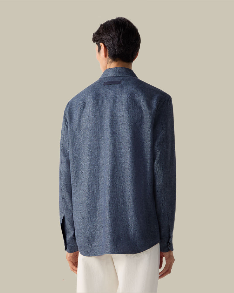 Indigo Blue Cashmere Linen & Silk Overshirt