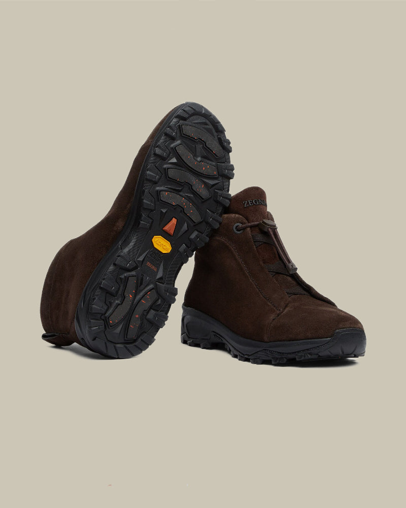 Dark Brown Suede Triple Stitch High Top Vetta Sneaker