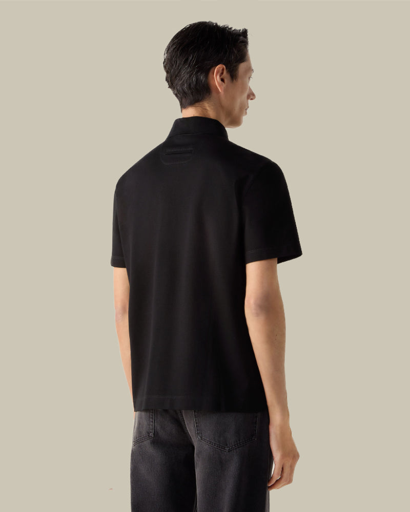 Black Pure Cotton Pique Polo