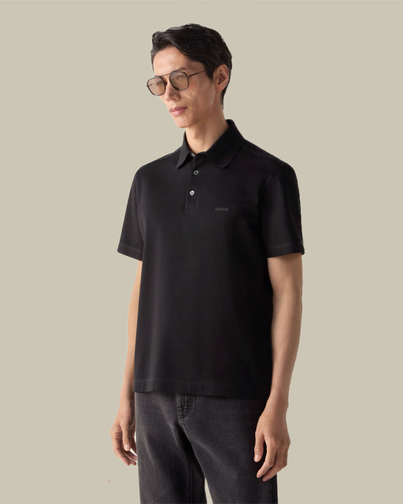 Black Pure Cotton Pique Polo