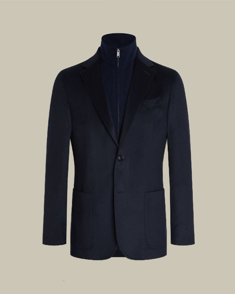 Oasi Cashmere Navy Hybrid Blazer With Knit Insert