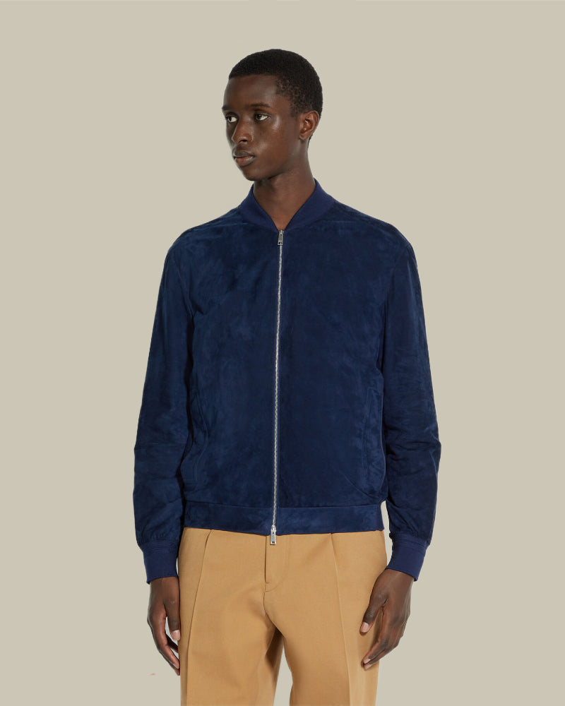Blue Lamb Suede Bomber Jacket