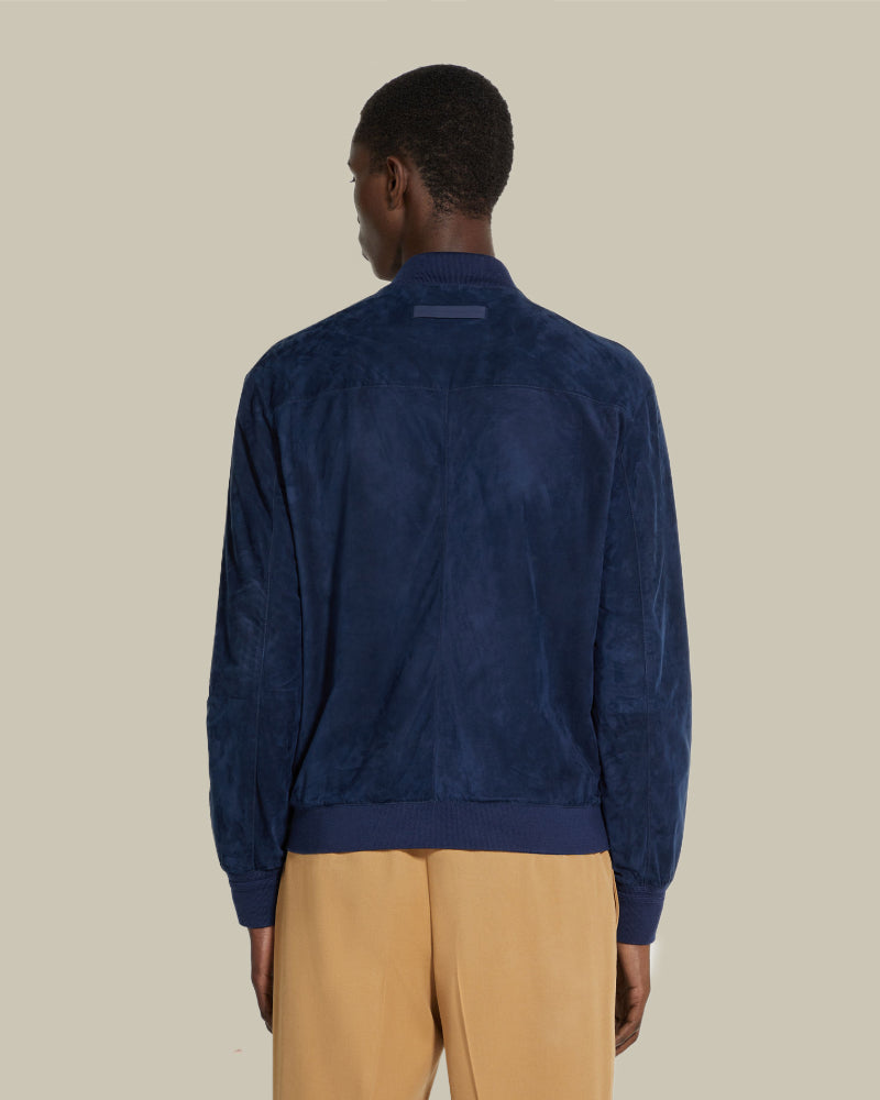 Blue Lamb Suede Bomber Jacket