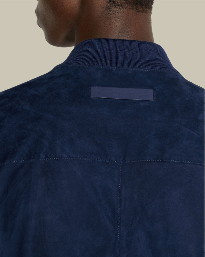 Blue Lamb Suede Bomber Jacket