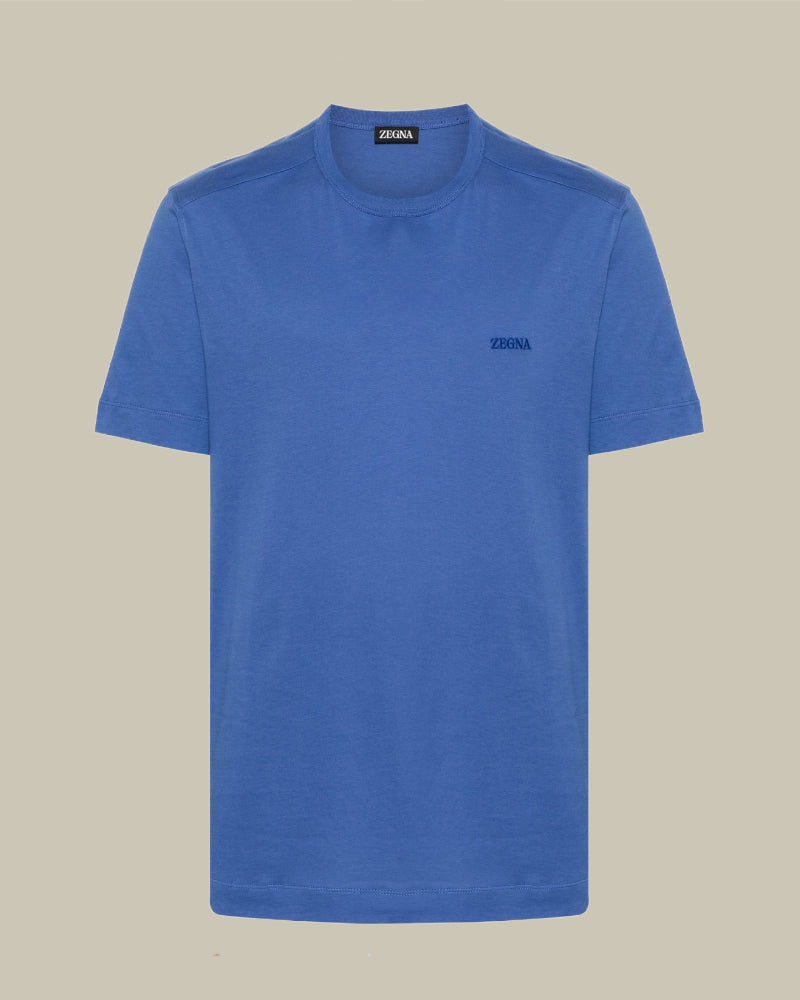Cotton Tonal Logo T Shirt Blue