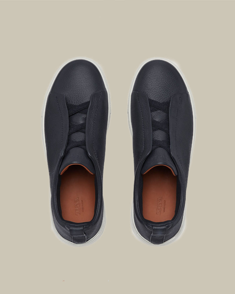 Navy Deerskin Triple Stitch Sneaker