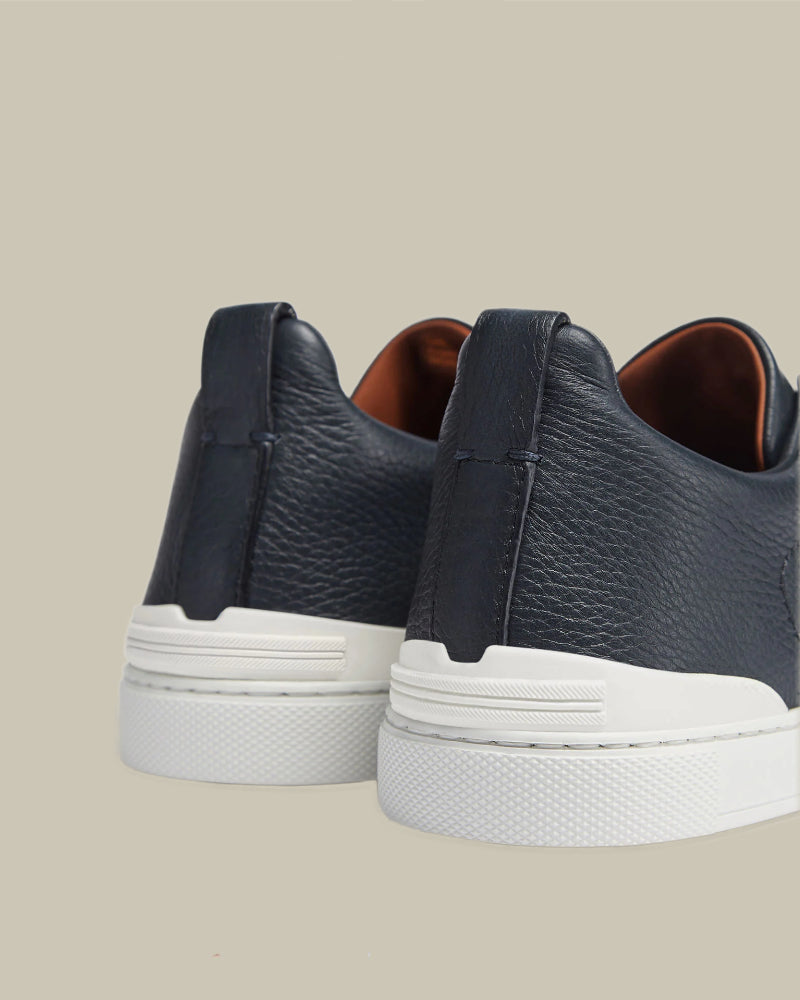 Navy Deerskin Triple Stitch Sneaker