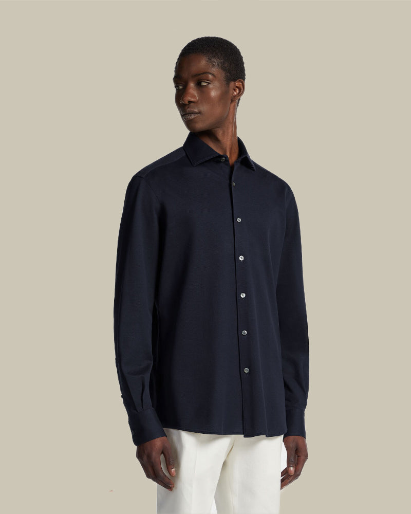 Navy Pure Cotton Jersey Shirt