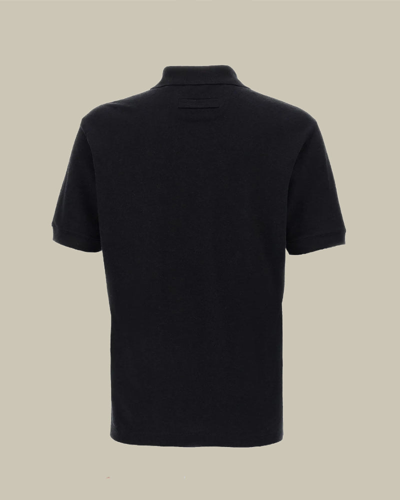 Black Cotton & Cashmere Pique Skipper Polo