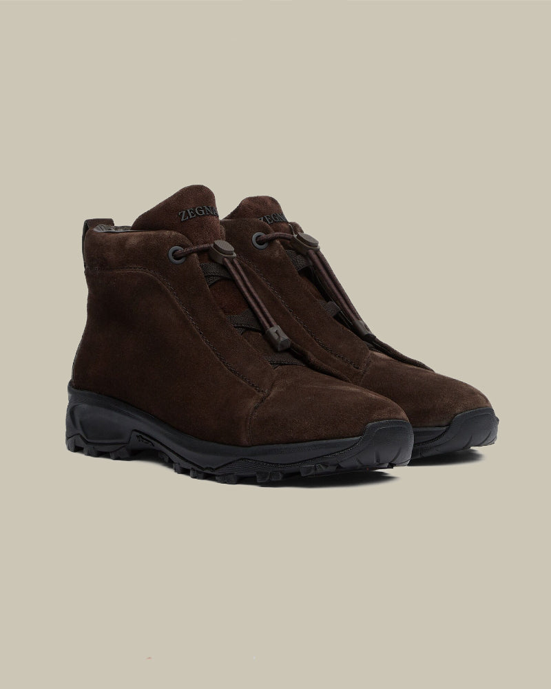 Dark Brown Suede Triple Stitch High Top Vetta Sneaker